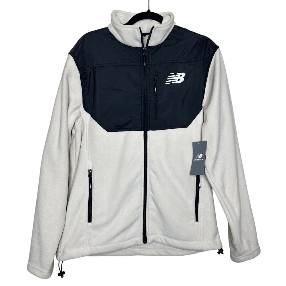 New Balance Full Zip Fleece Jacket Cream Black Cozy Performance Size Medium NWT